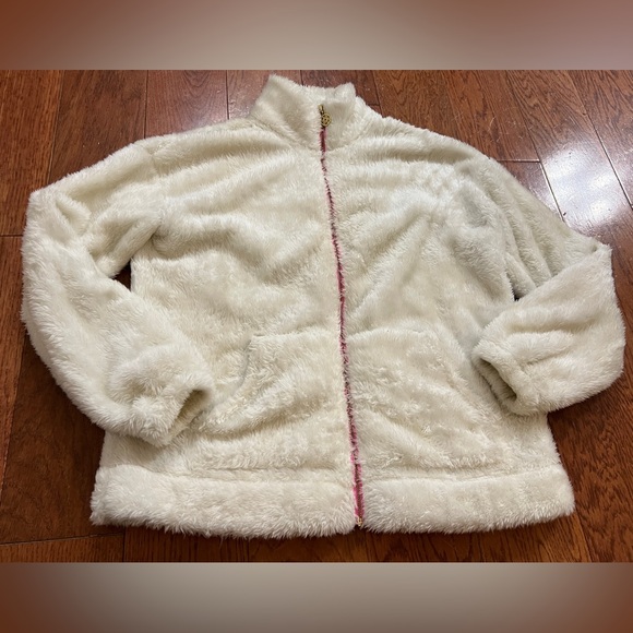 Lilly Pulitzer Barkley Sherpa Fleece Zip Jacket Coconut White - Picture 1 of 10